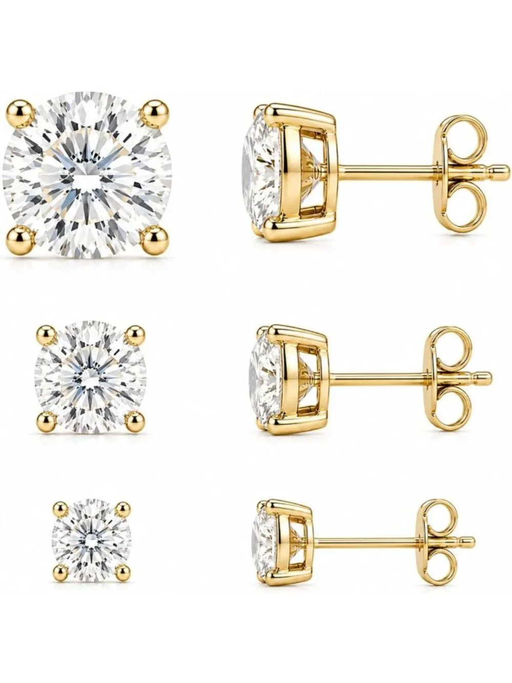 3 Pairs 14K Gold Stud Earrings for Women - Elegant, Versatile Jewelry Set